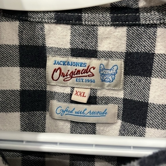 [2XL]  Jack&Jones Original Blue/Gray/White Plaid Flannel Shirt - Picture 2 of 5